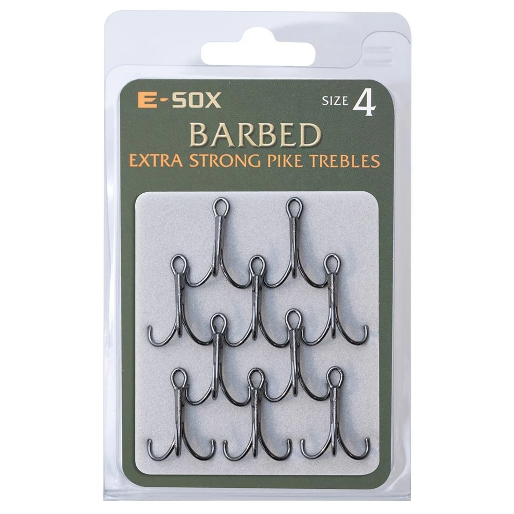 Drennan E-SOX Extra Strong Treble Hooks - Barbed Size 4 1 Drennan E-SOX Extra Strong Treble Hooks - Barbed Size 4